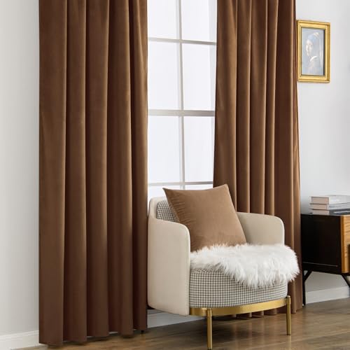 Velvet Curtains 52x84 inches 2 Panels Brown Blackout Curtains (Brown / 52"W x 84"L (Pack of 2))