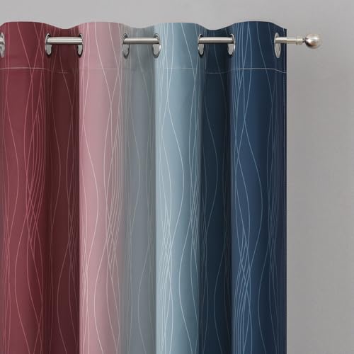 Navy Blue and Burgundy Red Ombre Blackout Bedroom Curtains 102 Inches Long (Navy Blue and Burgundy Red / 52"W x 102"L (Pack of 2))