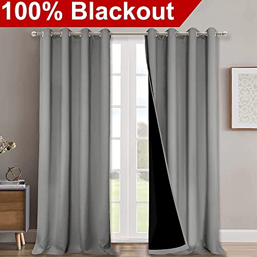 100% Blackout Blinds (Silver Grey / 52"W x 108"L (Pack of 2))