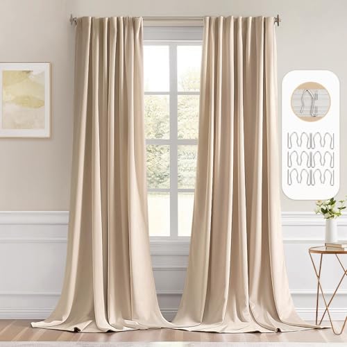 Beige Back Tab Blackout Curtains 52x102 Inch Long 2 Panels Set (Beige / 52"W x 102"L (Pack of 2))