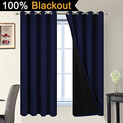 Navy Blue 100% Blackout Curtains 63 Inches Long 52" Wide (52"W x 63"L (Pack of 2) / Navy Blue)