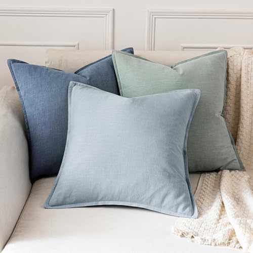 Decorative Linen Euro Sham Pillow Covers 26x26 Inch Blue Ashes (Blue Ashes / 26" x 26" (Pack of 2))