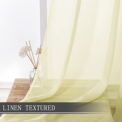 Sheer Curtain Linen Textured Living Room Curtains Sheer Light Filtering Rod Pocket Voile Curtain for Bedroom (54"W x 72"L (Pack of 2) / Transparent Yellow)