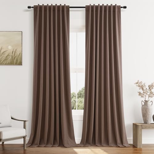 100% Blackout Curtains 96 Inch Length 2 Panels Set for Living Room Bedroom Back Tab Thermal Insulated Black Out Linen Drapes Room Darkening Cappuccino (Cappuccino / 52"W x 96"L (Pack of 2))