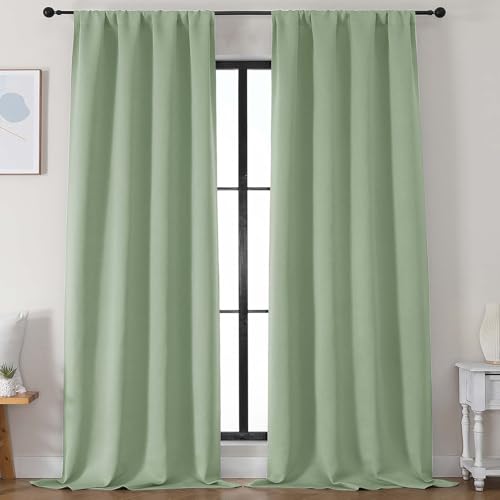 Ava Light Green Blackout Curtains for Bedroom 96 Inches Long 2 Panels (Light Green / 50"W x 96"L (Pack of 2))
