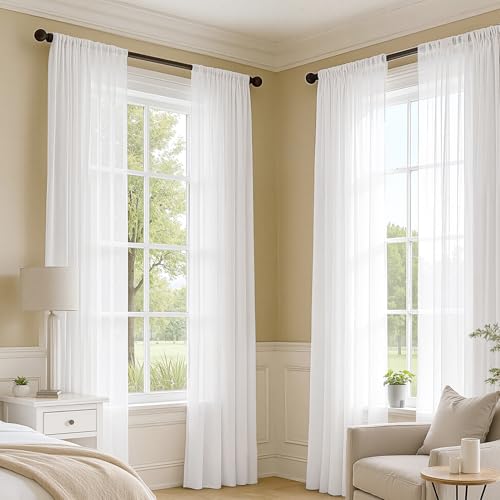 White Sheer Curtains 72 Inches Long 4 Panels 54 x 72 Inches (54"W x 72"L (Pack of 4) / White)