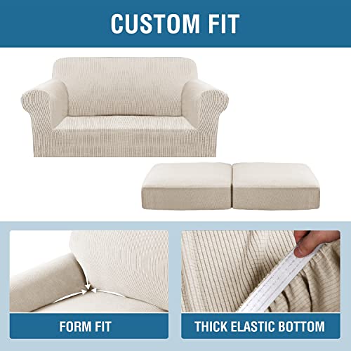 3 Piece Stretch Sofa Covers for 2 Cushion Loveseat Couch Covers for Living Room Furniture Cover (Medium / Island Fossi)