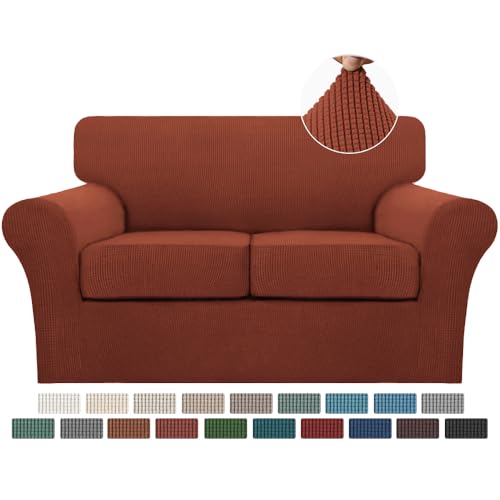 3 Piece Sofa Covers for 2 Cushion Couch Sofa Slipcover Soft Couch Cover for Dogs (Loveseat (2 Cushion) / Rust)