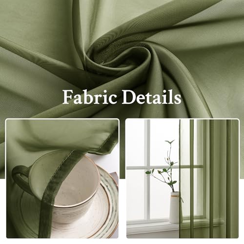Olive Green Sheer Curtains 54 X 90 Inches (Olive Green / 54"W x 90"L (Pack of 2))