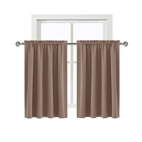 Short Blackout Curtains 52 x 36 Inch Long for Kitchen RV Bunk Khaki (Khaki / 52"W x 36"L (Pack of 2))