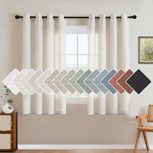 Elegant Natural Linen Blended Energy Efficient Light Filtering Linen Textured Curtains (52"W x 54"L (Pack of 2) / Heathered Natural)