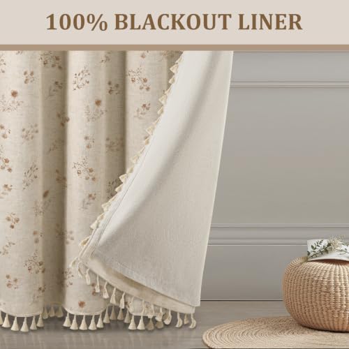 Boho Floral 100% Blackout Curtains 84 Inch 2 Panels Beige (Blackout Beige / 52"W x 84"L (Pack of 2))