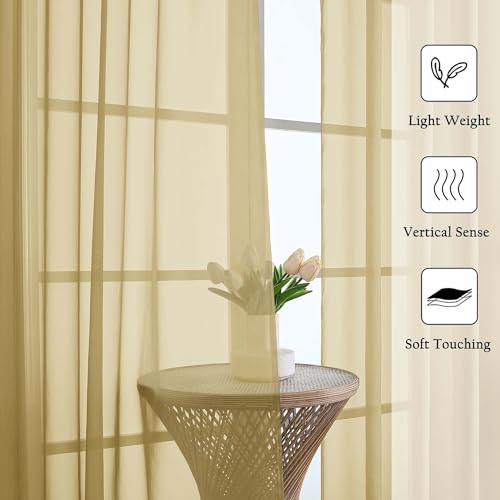 Gold Sheer Curtains 120 Inches Long 2 Panels Set (Gold / 59"W x 120"L (Pack of 2))