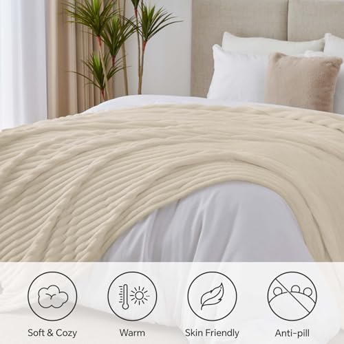 Ribbed King Size Blanket for Bed (Beige / King(108"x90"))