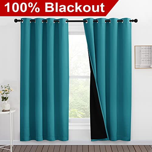 100% Blackout Window Curtain Panels (Peacock Teal / 55"W x 78"L (Pack of 2))