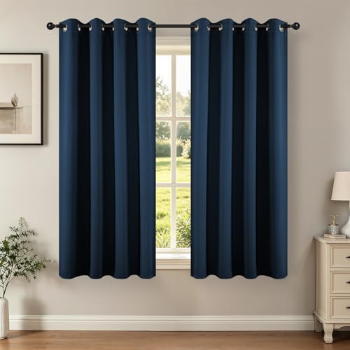 Blackout Curtains 45 Inch Length 2 Panels Set (Navy Blue / 52"W x 45"L (Pack of 2))