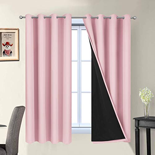 Pink 100% Blackout Curtains 63 Inches Long for Bedroom 52" Wide (52"W x 63"L (Pack of 2) / Pink)