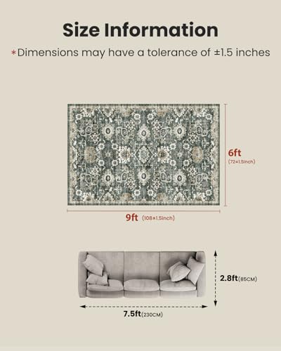 Amada 6x9 Washable Area Rug for Dining Room (6' x 9' (Rectangular) / Green/Brown)