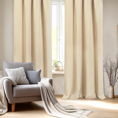 Blackout Curtains for Bedroom Living Room 52 x 95 Inch Long Beige (Beige / 52"W x 95"L (Pack of 2))