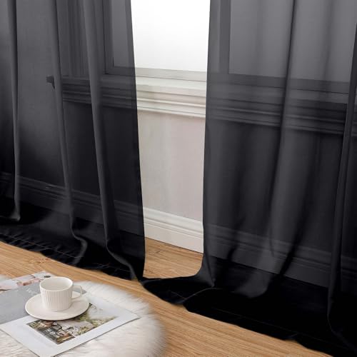 Extra Long Black Sheer Curtains for Bedroom Living Room 108 Inches Long 2 Panels Set (Black / 59"W x 108"L (Pack of 2))