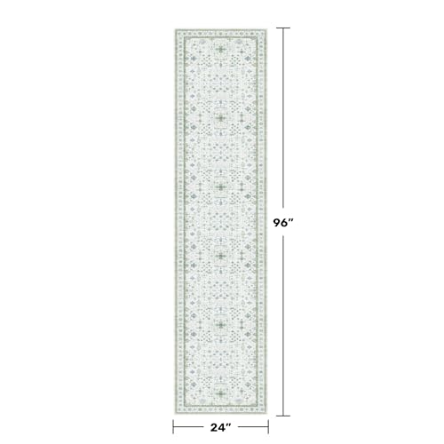 Washable Oushak 2x8 Bathroom Runner Rug (2' x 8' (Runner) / Cream Green)