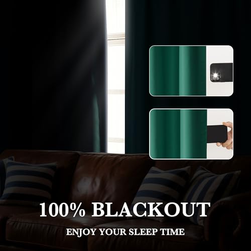 100% Blackout Short Curtains for Small Window (100% Blackout - Dark Green / 42"W x 36"L (Pack of 2))