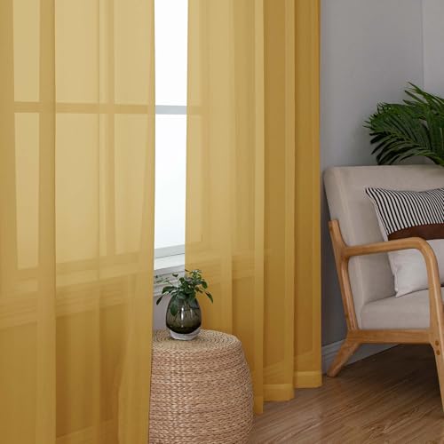 Gold Sheer Curtains 96 inches Long 2 Panels (Gold / 42"W x 96"L (Pack of 2))