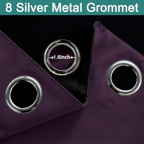 Purple 100% Blackout Curtains 96 Inches Long for Bedroom (52"W x 96"L (Pack of 1) / Purple)