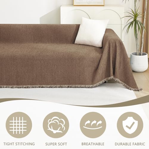 Loveseat Cover Camel Couch Cover Sectional Couch Covers for 2 Cushion Couch Sofa Thick Universal Chenille Sofa Cover with Tassel Durable Furniture Protector for Dogs 91" x 118" (91" x 118" / Tassels Edge-camel)