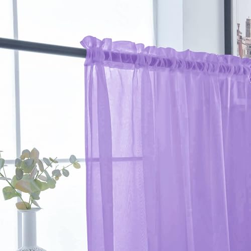 Basic Rod Pocket Sheer Voile Window Curtain Panels Lavender 1 Pair 2 Panels 26 Width 30 Inch Long for Kitchen Bedroom Children Living Room Yard（Lavender (Lavender / 26"W x 30"L (Pack of 2))