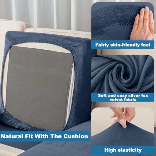 Couch Cover Stretch Velvet Sofa Cushion Cover 2 (Berlin Blue / 2PC Seater or Backrest)