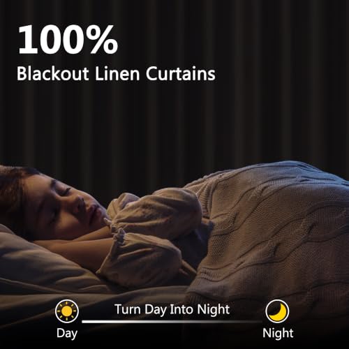 100% Blackout Linen Curtains for Bedroom 90 inches Long (Cobblestone / 52"W x 90"L (Pack of 2))