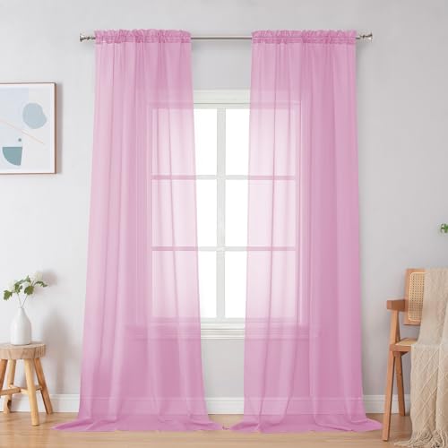 Pink Sheer Curtains 96 Inches Long (Pink / 42"W x 96"L (Pack of 2))