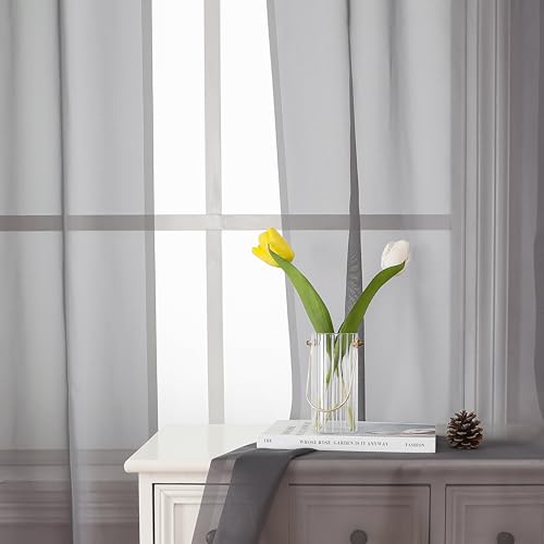Charcoal Grey Sheer Curtain Panels 72 Inch Length (Charcoal Grey / 40"W x 72"L (Pack of 2))