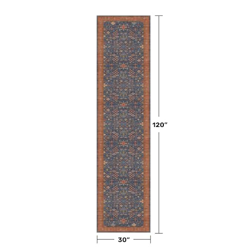 Navy Blue Washable 10 ft Long Runner for Kitchen Floor (2'6" x 10' (Runner) / Blue / Terracotta)
