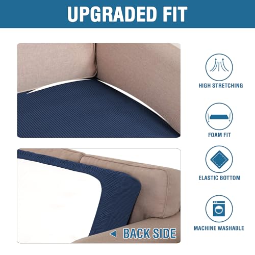Super Stretch Individual Seat Cushion Covers Sofa Covers Couch Cushion Covers Slipcover Sets Thick Jacquard Textured Twill Fabric (Navy / 1 Cushion Sofa)