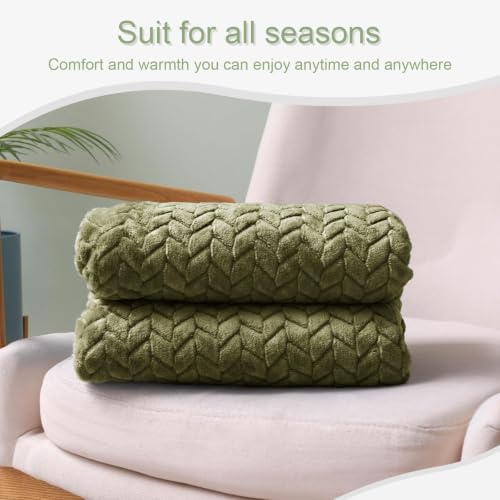 Fleece Throw Blanket for Couch Sofa (Olive Green / Throw ( 50x70 IN ))
