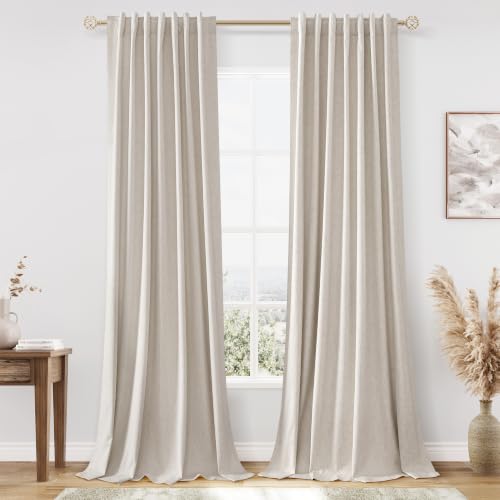 100% Blackout Linen Curtains for Bedroom 84 inches Long (Farmhouse / 52"W x 84"L (Pack of 2))