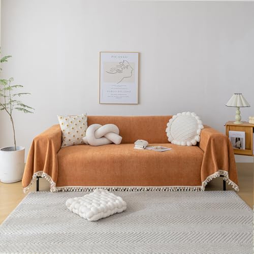 Dark Orange Sofa Covers Couch Cover for Dogs Colorful Tassel Lovetseat Covers Pet Couch Cover Bohemian Sofa Cover for Couch Vintage Boho Couch Covers Futon Cover Pet (71" x 134" / Tassel Ball: Orange)