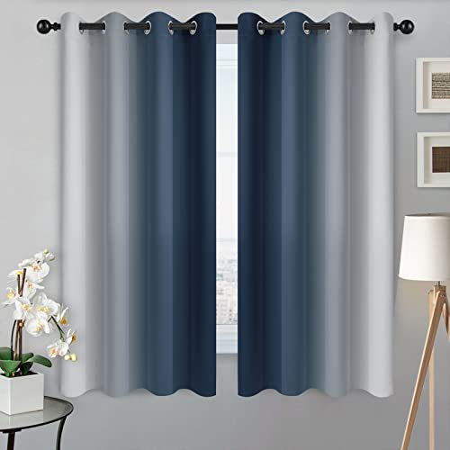 Ombre Curtains Navy Blue to Grey White for Living Room 52Wx63L (52"W x 63"L (Pack of 2) / Navy Blue)