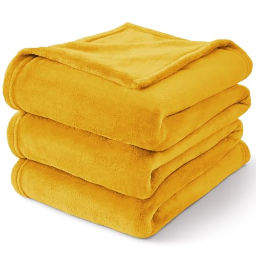 Fleece Blanket Soft Plush Throw for Couch Yellow 50"x60" (Yellow / Throw(50"x60"))
