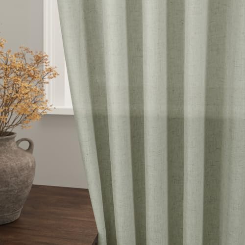 Sage Curtains 94 inches Long 2 panels for Living Room Back Tab Rod Pocket Semi Sheer Linen Draperies Muted Neutral Sage Green Room Decor Earth Tone Pale Green Curtain for Diningroom Bedroom Office (52"W x 94"L (Pack of 2) / Sage Green)