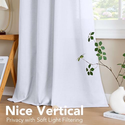 Living Room Linen Curtains Home Decorative Grommet Curtains Privacy Added Energy Saving Light Filtering Window Treatments Draperies for Bedroom (52"W x 96"L (Pack of 2) / Bright White)