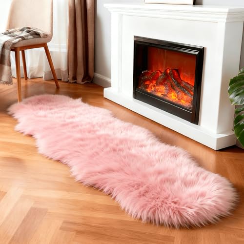 Faux Fur Sheepskin Rug (2' x 6' (Runner) / Pink)