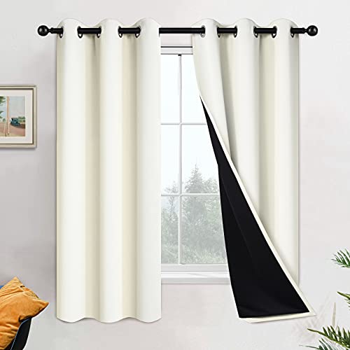 Cream 100% Blackout Curtains 63 Inches Long for Bedroom 42" Wide (42"W x 63"L (Pack of 2) / Cream)
