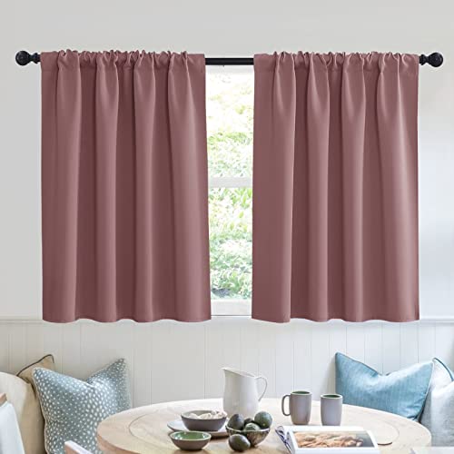 Short Blackout Privacy Curtains 30 inch Long for Bathroom Window (Dusty Rose / 42"W x 30"L (Pack of 2))