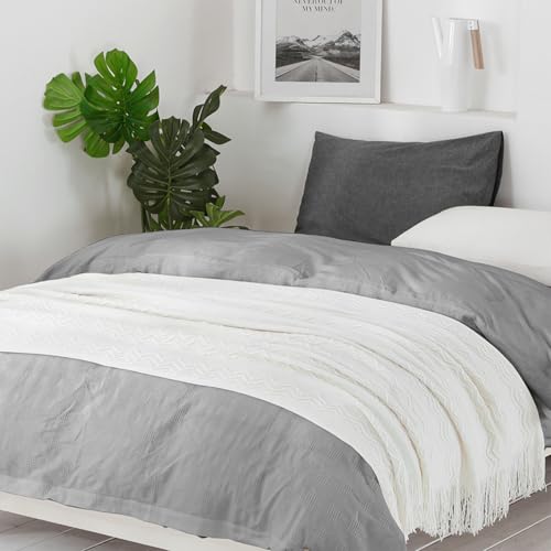 Off White Throw Blanket 50x60Inch Boho Knit Soft Throw Sofa Blanket (Off White / 50"x60")