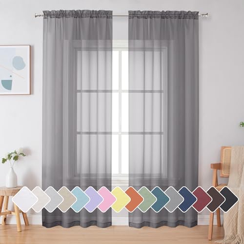 Grey Sheer Curtains 84 Inches Long (Charcoal Grey / 42"W x 84"L (Pack of 2))