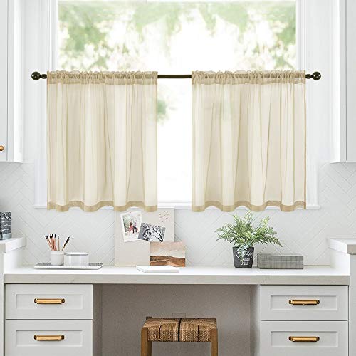 Short Sheer Curtains 30 Inch Length 2 Panels (Beige / 29"W x 30"L (Pack of 2))