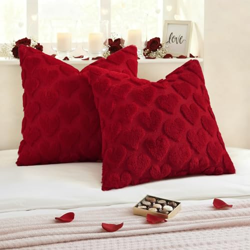 Red Heart Cute Girl Faux Fur Throw Pillow Covers 20x20 Set of 2 (Red Heart / 20" x 20" (Pack of 2))